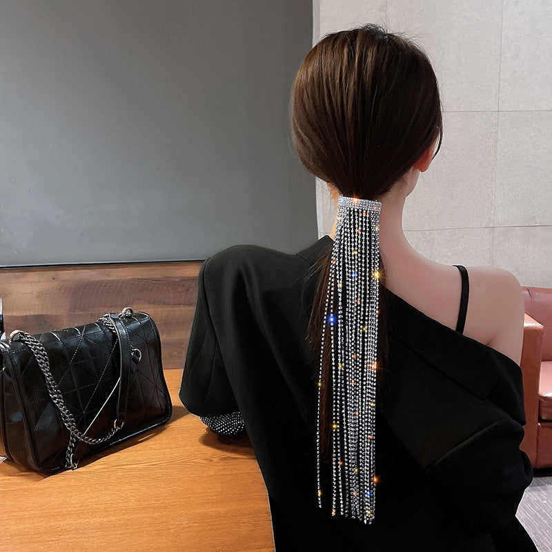 Shine Full Rhinestone Hairpins for Women Bijoux Long Tassel Crystal Hair Accessories Wedding Banquet Jewelry