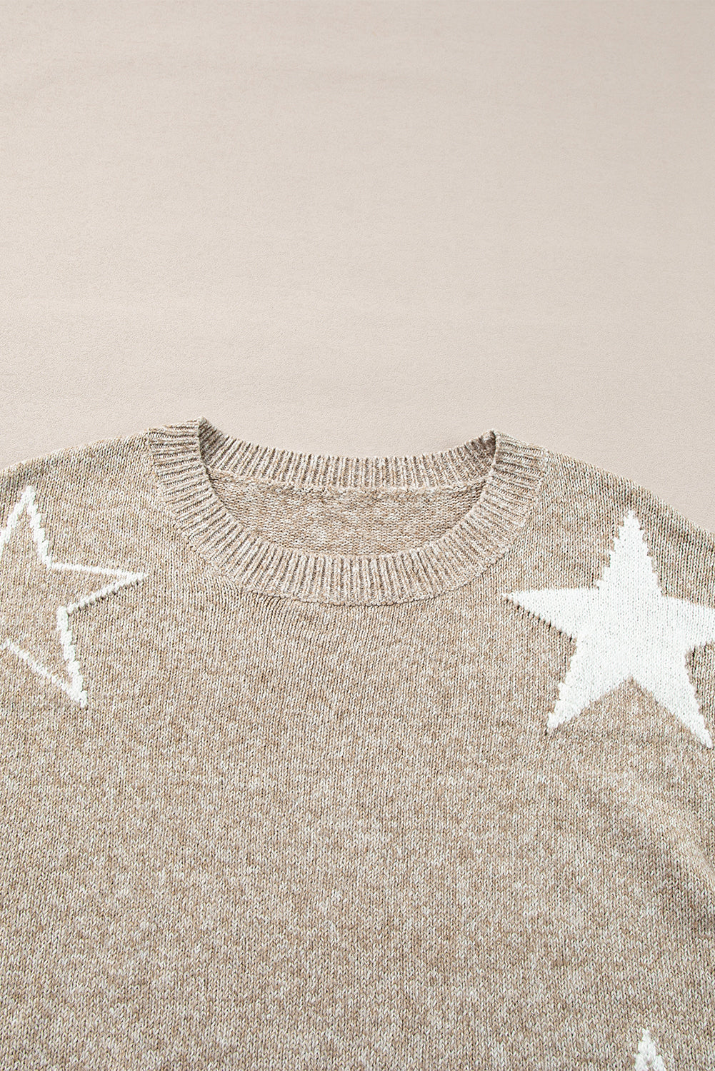 Khaki Star Pattern Drop Shoulder Sweater