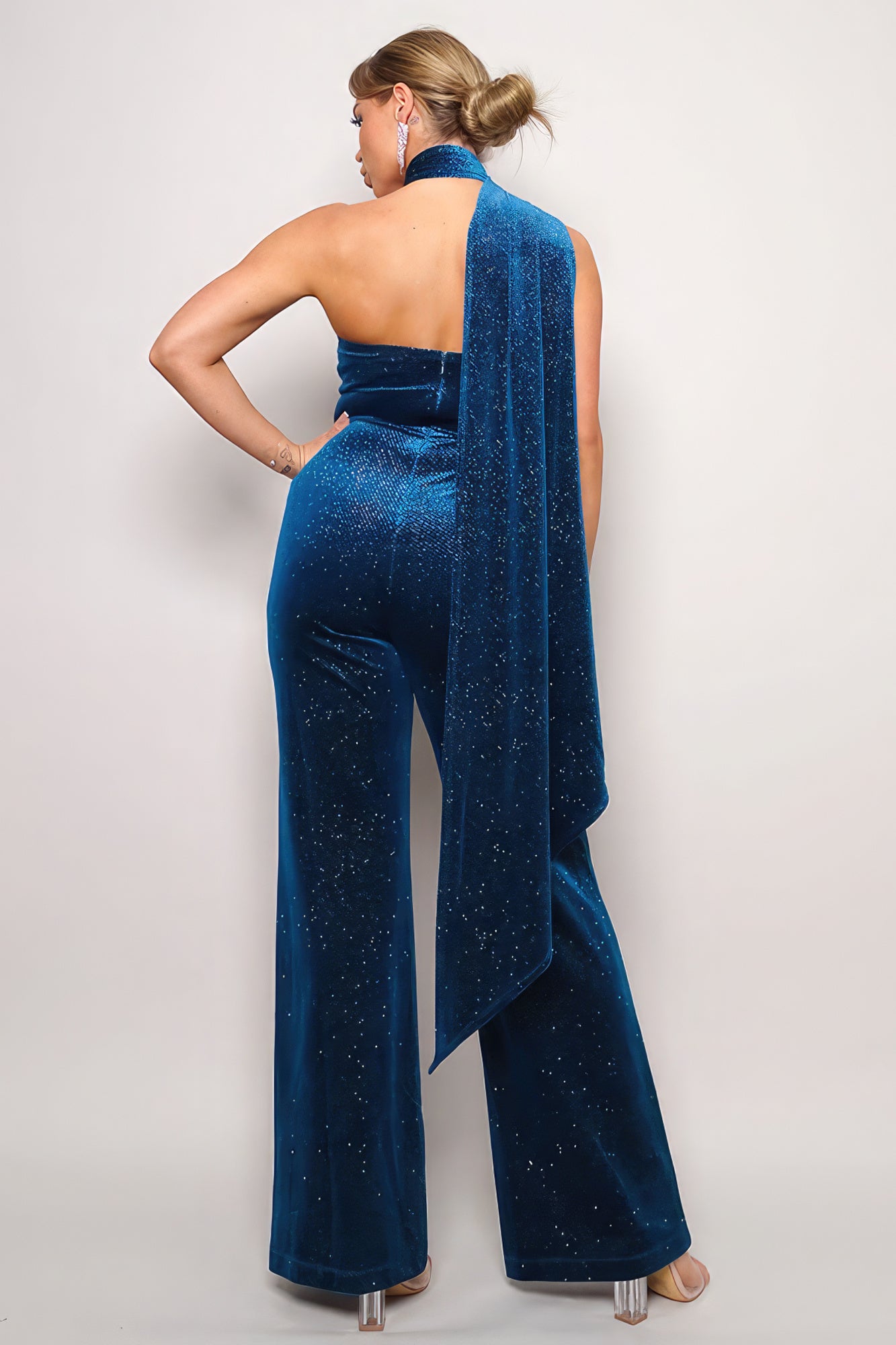 Scarf Top Glitter Velvet Jumpsuit