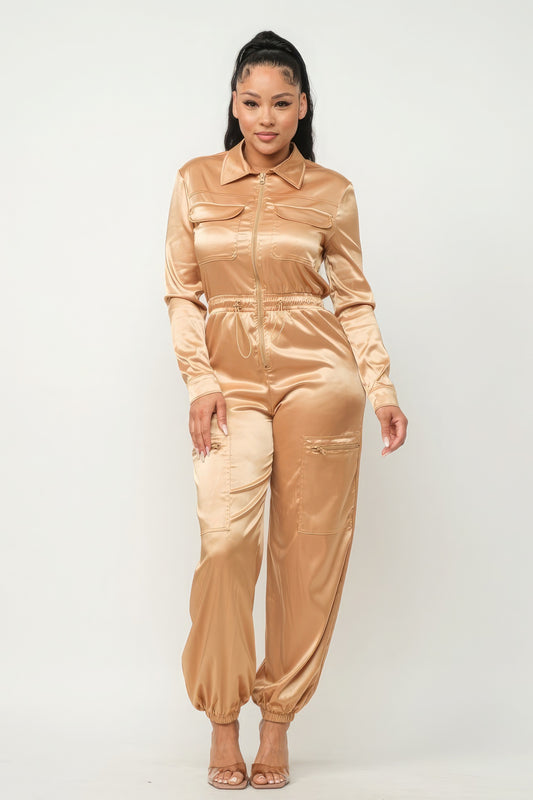 Front Zipper Pockets Top And Pants Jumpsuit