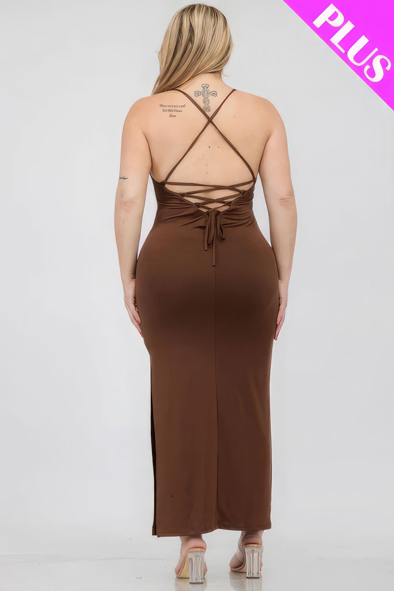 Plus Size Crisscross Back Split Thigh Maxi Dress