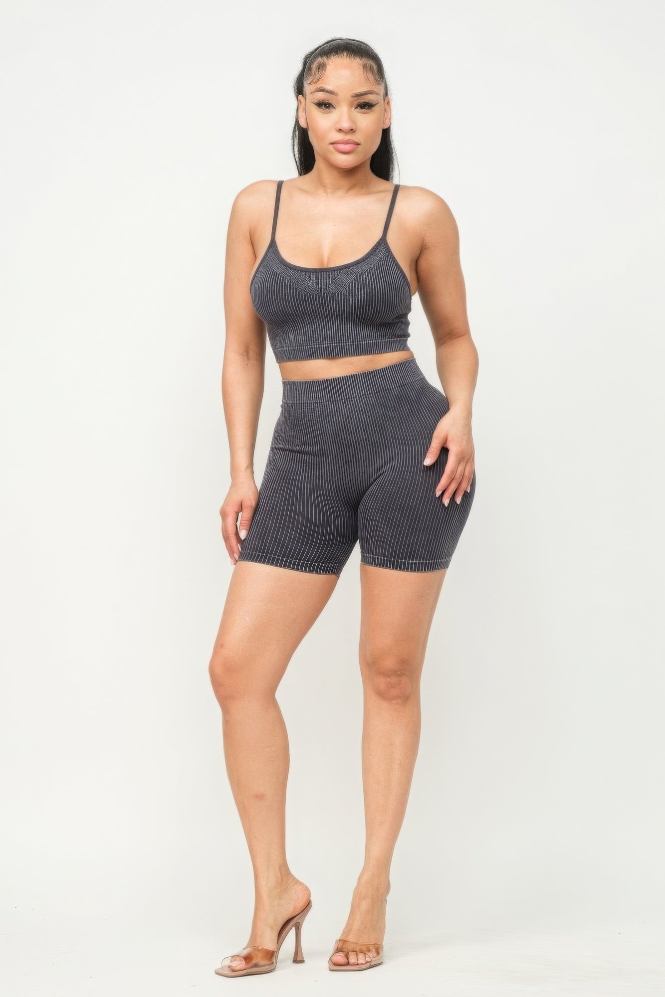 Washed Seamless Basic Tank Top And Shorts Set