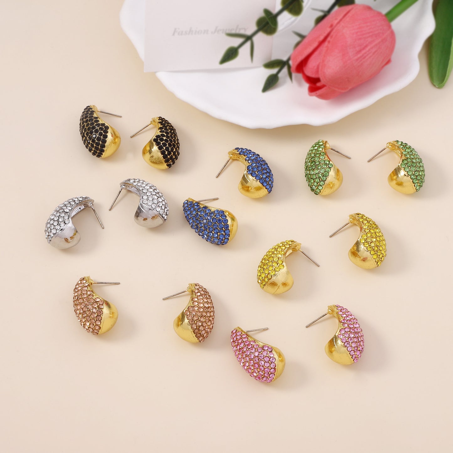 Fashionable Design Full Diamond Water Drop Ear Studs