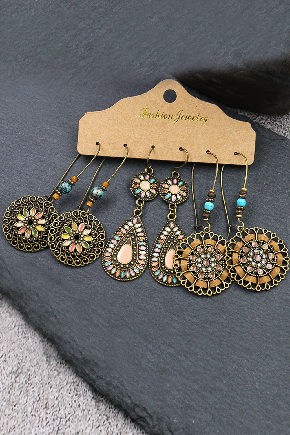 Gold Boho Retro Hollow Dangle Earrings Set